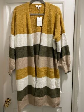 NWT Skies Are Blue Color Block Stripe Fuzzy Long Cardigan Duster Sweater Size 1X